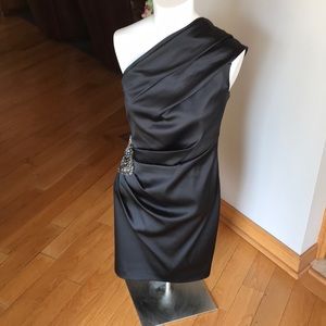 Elegant black tie optional one sleeve dress